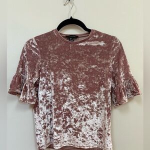 Blush velvet peplum sleeve top, size small